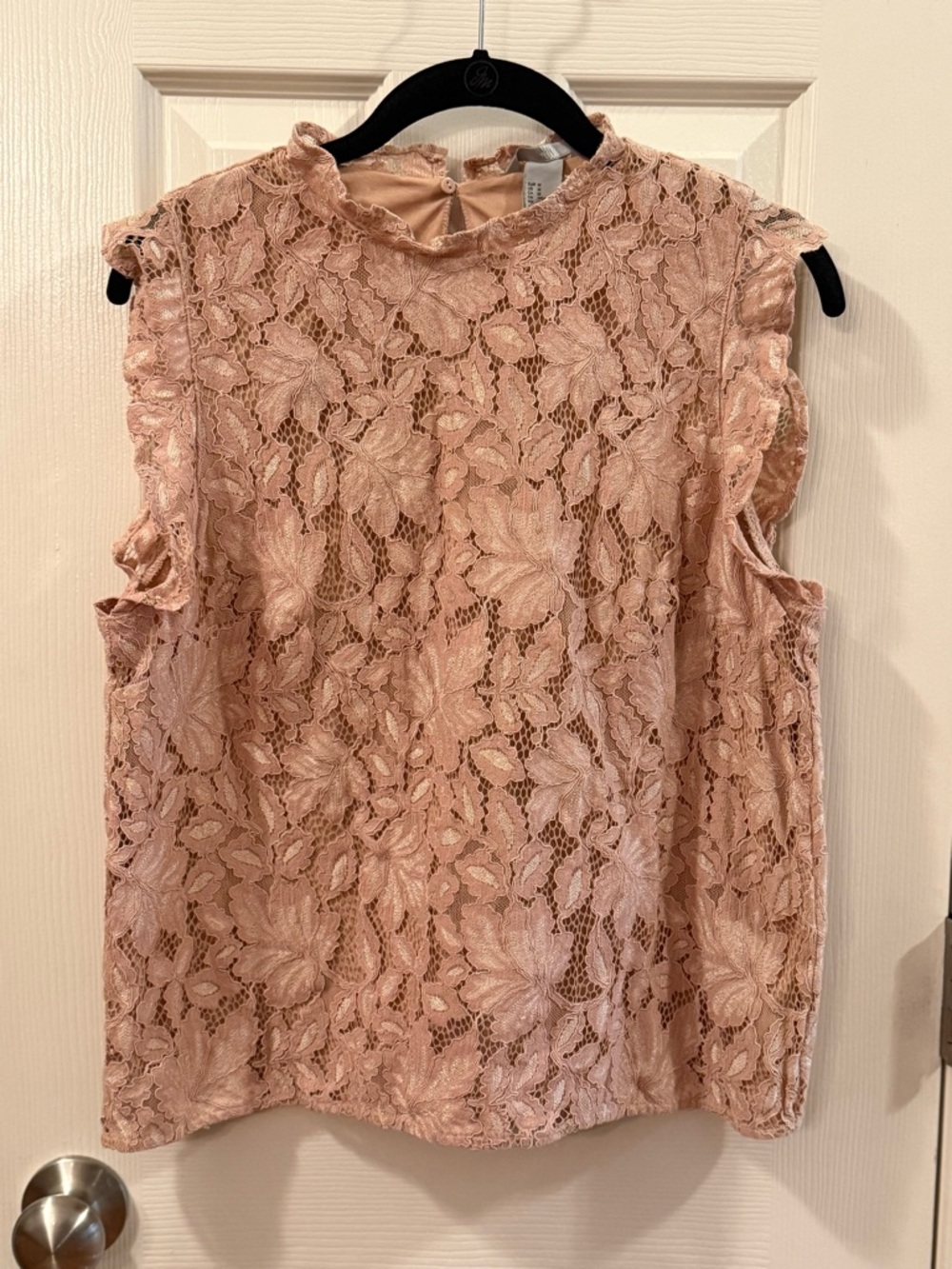 H&M Blush Pink Lace Ruffle Sleeve Blouse Size M Romantic Boho Top